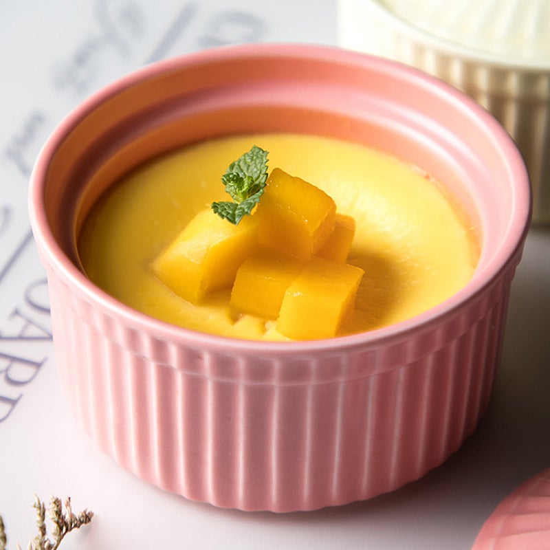 2pcs Ceramic Baking Bowl Heat Resistance Bowl Pudding Jelly Cup Dessert Small Bowl for Home Kitchen with Lid ( ) - Image 5