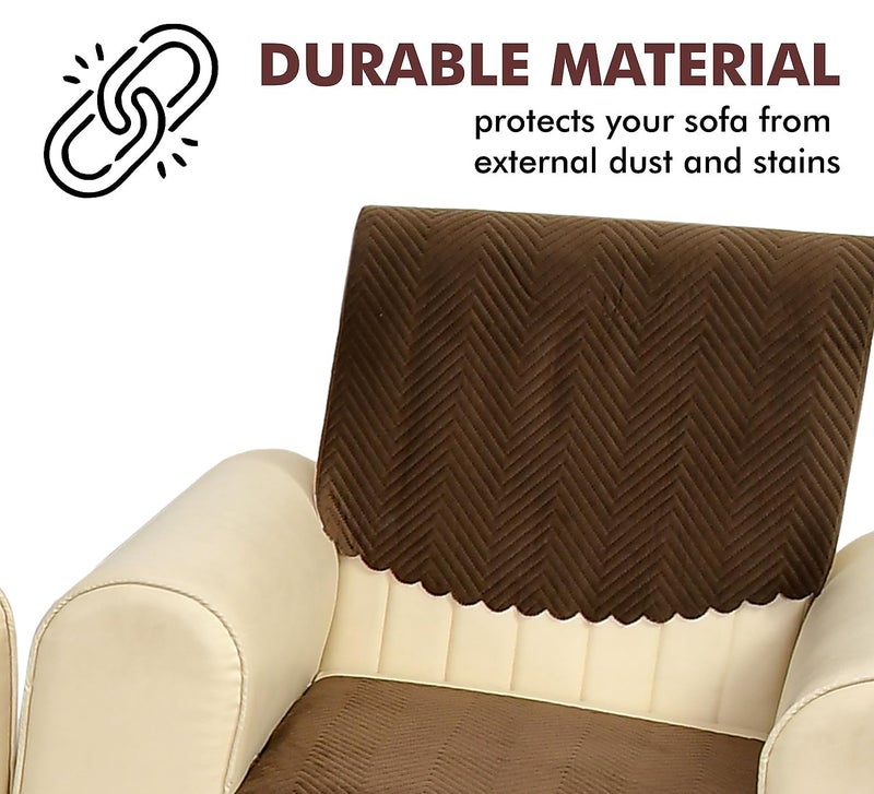 Yellow Weaves Velvet 1 Seater Quilted Sofa Chair Cover, Seat & Back Cover, Color - Dark Brown - Image 5