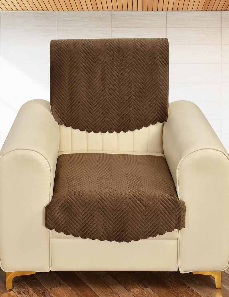 Yellow Weaves Velvet 1 Seater Quilted Sofa Chair Cover, Seat & Back Cover, Color - Dark Brown - Image 1