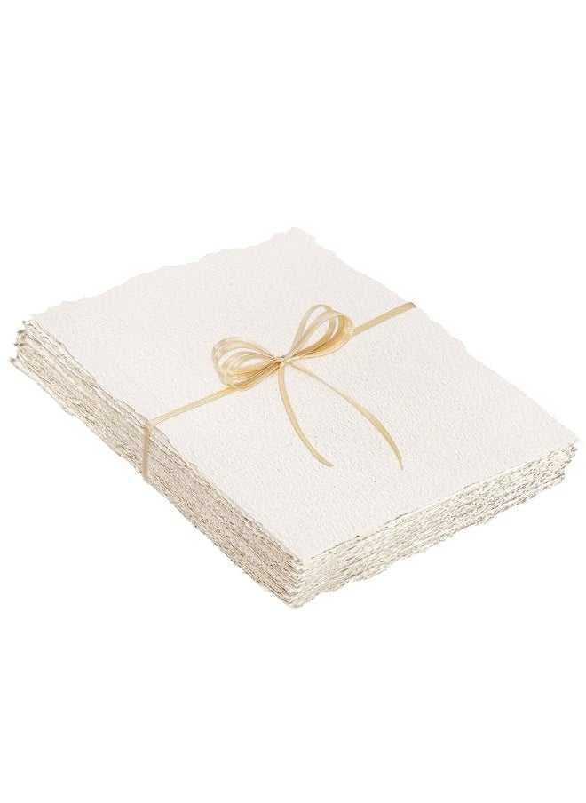 Prudiut - 25 Sheets Watercolor Paper, 300 GSM Deckled Edge Paper 4 x 6 inch Rough/Textured Handmade Paper Cotton Paper White Textured Paper for Watercolors, Wedding Invitations, Cards, Crafts - Image 1