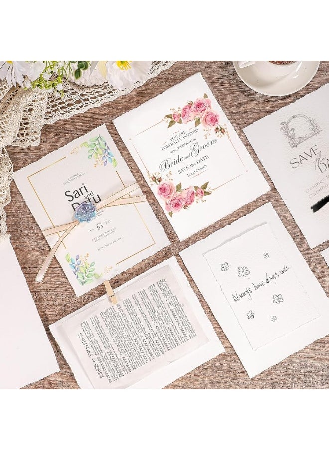 Prudiut - 25 Sheets Watercolor Paper, 300 GSM Deckled Edge Paper 4 x 6 inch Rough/Textured Handmade Paper Cotton Paper White Textured Paper for Watercolors, Wedding Invitations, Cards, Crafts - Image 1