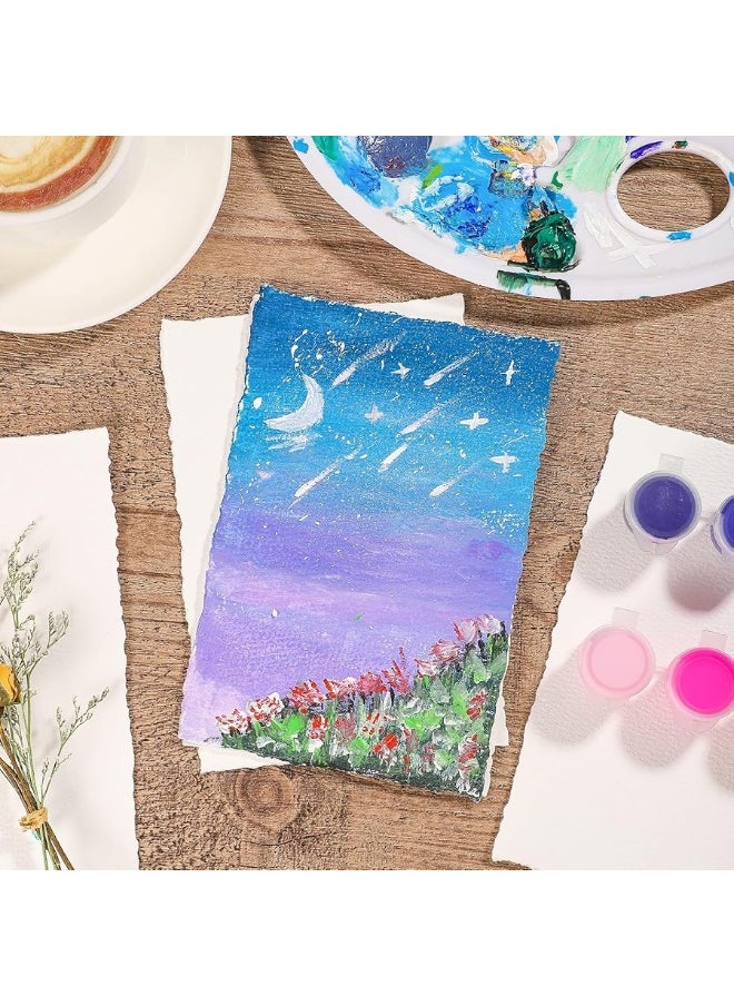 Prudiut - 25 Sheets Watercolor Paper, 300 GSM Deckled Edge Paper 4 x 6 inch Rough/Textured Handmade Paper Cotton Paper White Textured Paper for Watercolors, Wedding Invitations, Cards, Crafts - Image 1