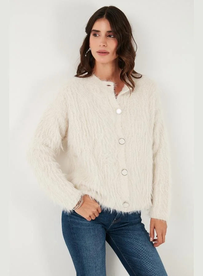 ليلا كارديجان ليلا ناعم منفوش بقصة عادية بياقة دائرية وأزرار للنساء