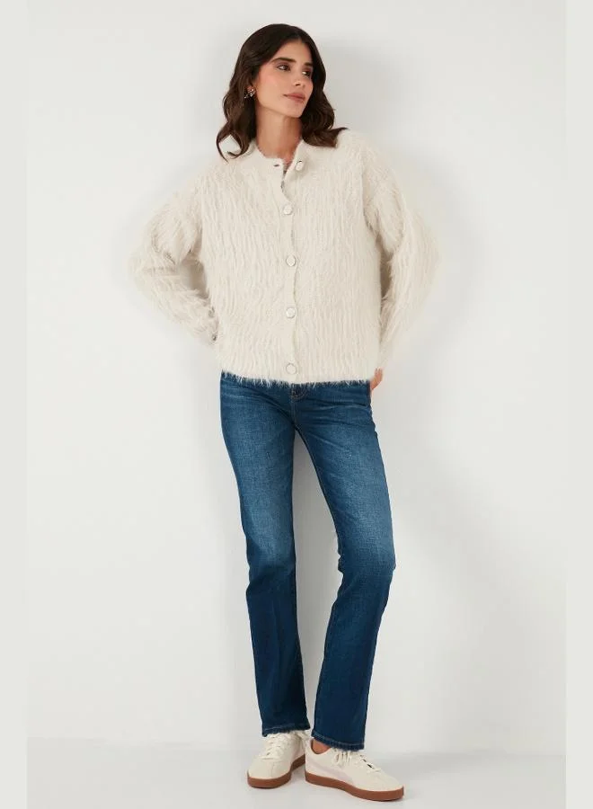 ليلا كارديجان ليلا ناعم منفوش بقصة عادية بياقة دائرية وأزرار للنساء