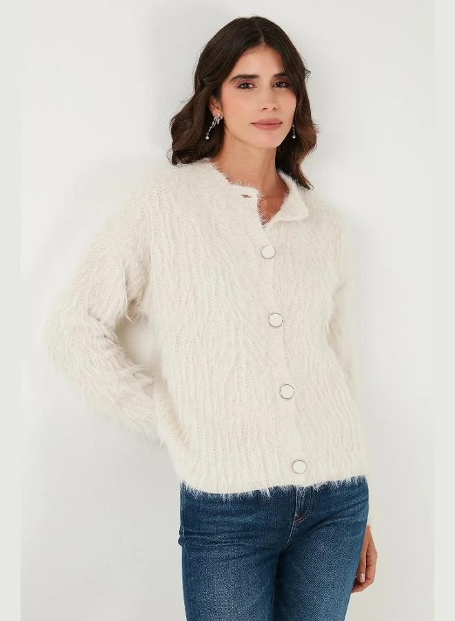 Lela Lela Soft Fluffy Regular Fit Crew Neck Buttoned Cardigan Women's CARDIGAN 4617007