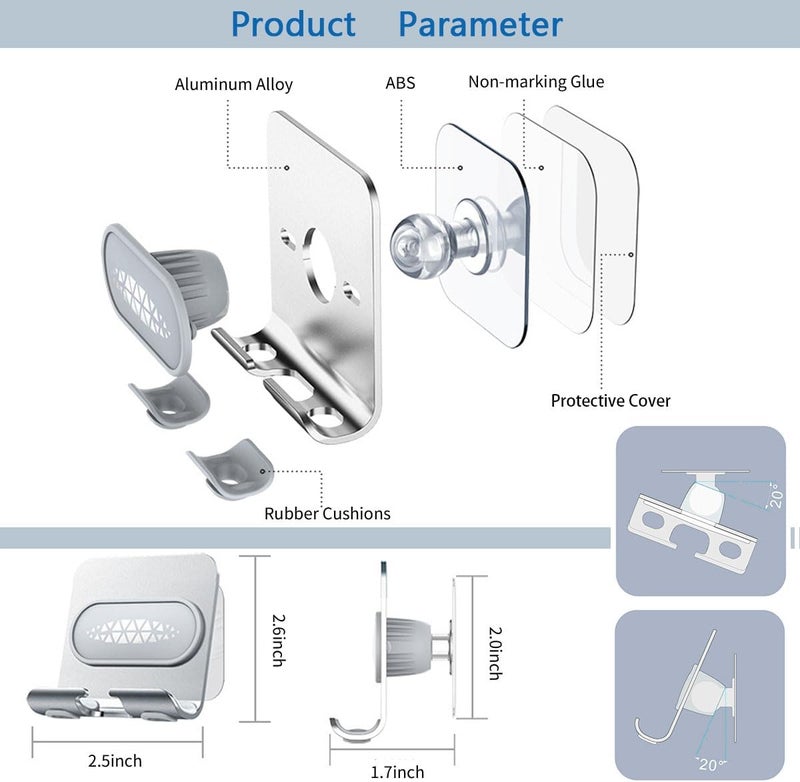 BICEUKI Shower Phone Holder with 2PCS Adhesive Stickers,Wall Mount Phone Stand for Bathroom,Kitchen,Office and More,Compatible with Smartphone (Silver－Gray) - Image 2