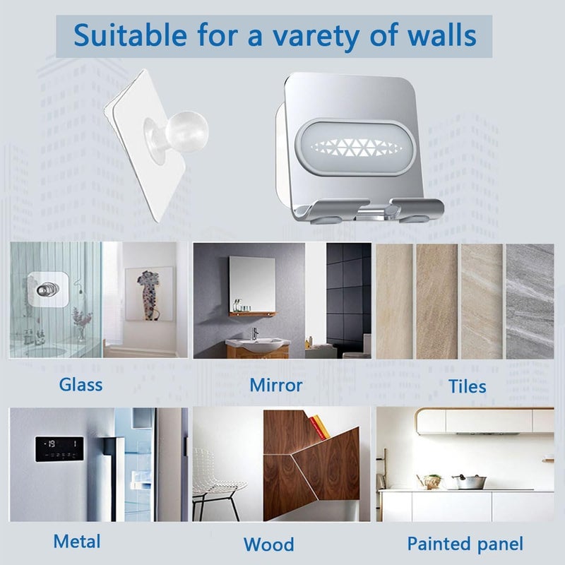 BICEUKI Shower Phone Holder with 2PCS Adhesive Stickers,Wall Mount Phone Stand for Bathroom,Kitchen,Office and More,Compatible with Smartphone (Silver－Gray) - Image 5