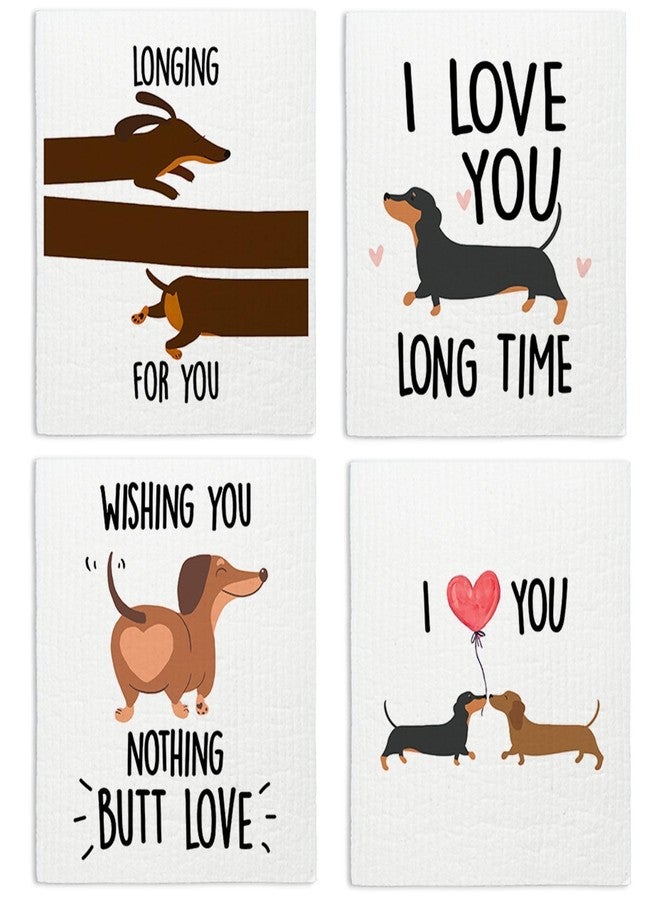 LARTSFRO Dachshund Dog Gifts Swedish Dishcloths for Kitchen, Dog Kitchen Towels, Dog Dish Towels, 4 Pack Swedish Dishcloths, Reusable Paper Towels Washable, Sponge Cloths - Image 1