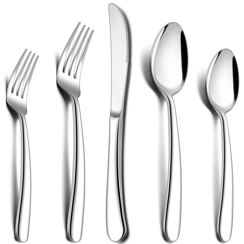 Herogo Heavy Duty Stainless Steel Silverware Set 40Piece Fancy Flatware Cutlery Set for 8 Modern Tableware for Home Restaurant Wedding Heavy Eating Utensils Mirror Polished Dishwasher Safe