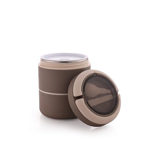 Ganesh Smart Stack 2 Layer Protable Lunch Box Stainless Steel Airtight Leak-Proof Lunch Box for Office, School, Picnic - Brown - 800ml - Image 1