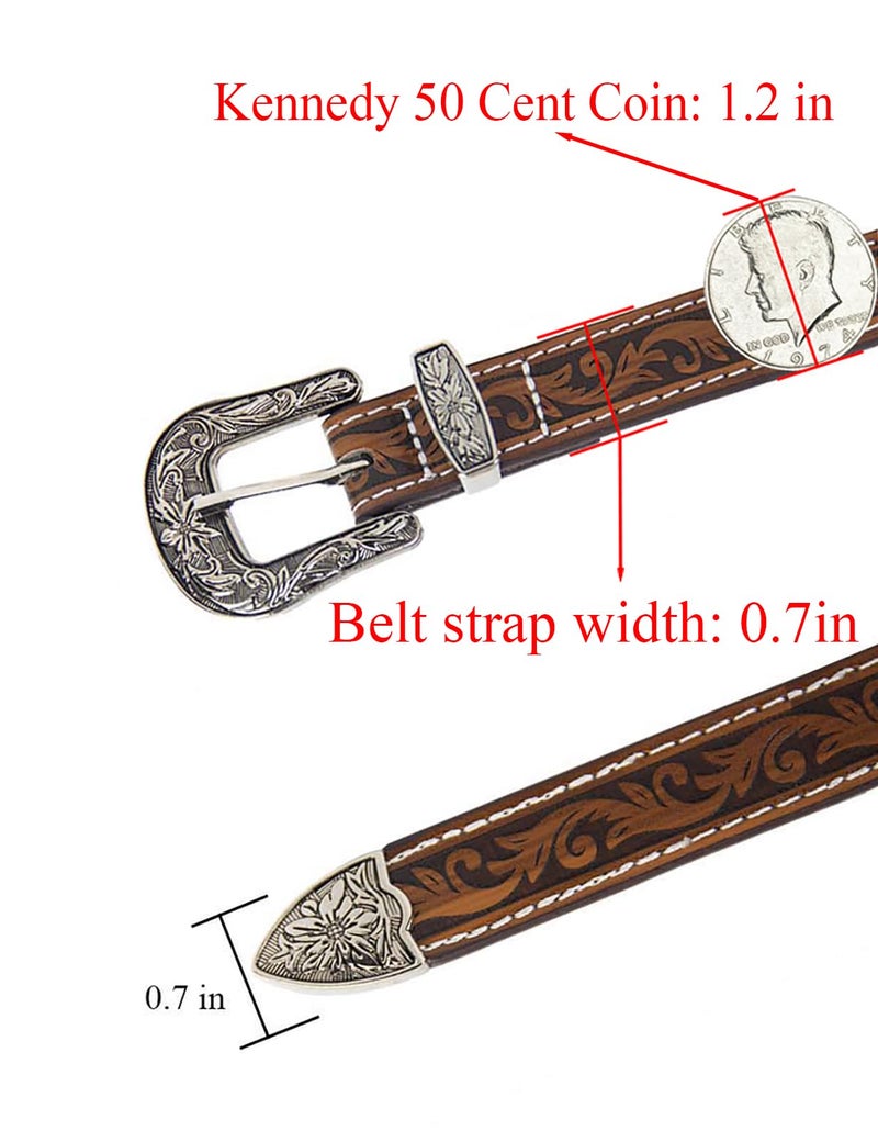 TOPACC Girls Western Belts for Women Brown Cowgirl Belt Cowboy Floral Embossed Thin Skinny Belt for Jeans Dresses Country Concert Outfit - Image 3