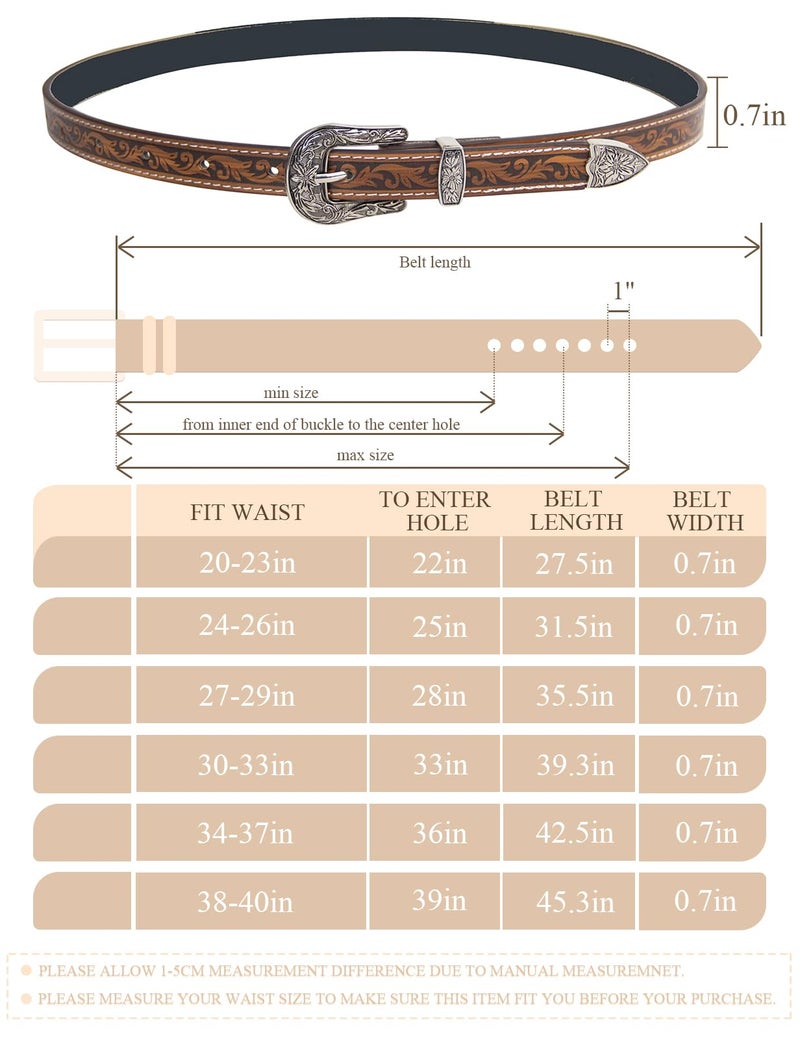 TOPACC Girls Western Belts for Women Brown Cowgirl Belt Cowboy Floral Embossed Thin Skinny Belt for Jeans Dresses Country Concert Outfit - Image 4