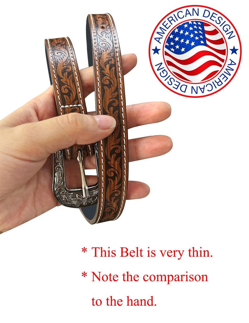 TOPACC Girls Western Belts for Women Brown Cowgirl Belt Cowboy Floral Embossed Thin Skinny Belt for Jeans Dresses Country Concert Outfit - Image 2