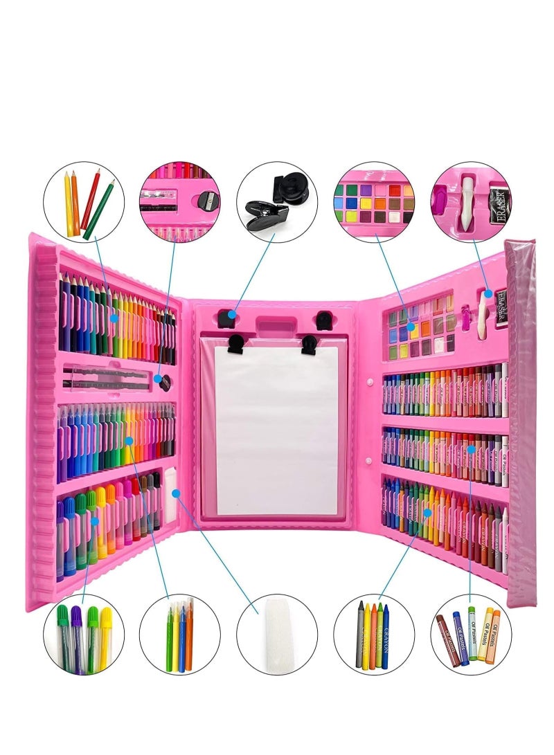 208 pieces of painting set, sketch art supplies, with double-sided three fold easel, oil painting stick, crayon, colored pencil, watercolor painting, suitable for children, teenagers, girls and boys, artist (pink) - Image 3
