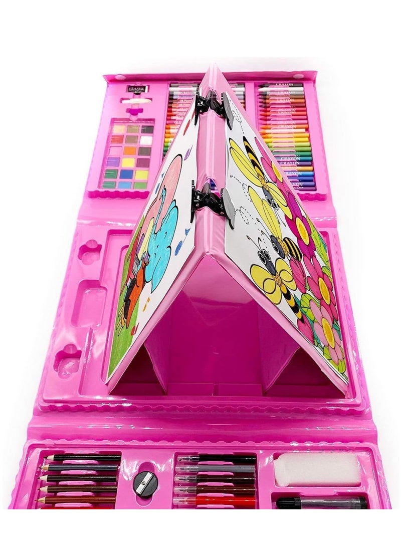 208 pieces of painting set, sketch art supplies, with double-sided three fold easel, oil painting stick, crayon, colored pencil, watercolor painting, suitable for children, teenagers, girls and boys, artist (pink) - Image 5
