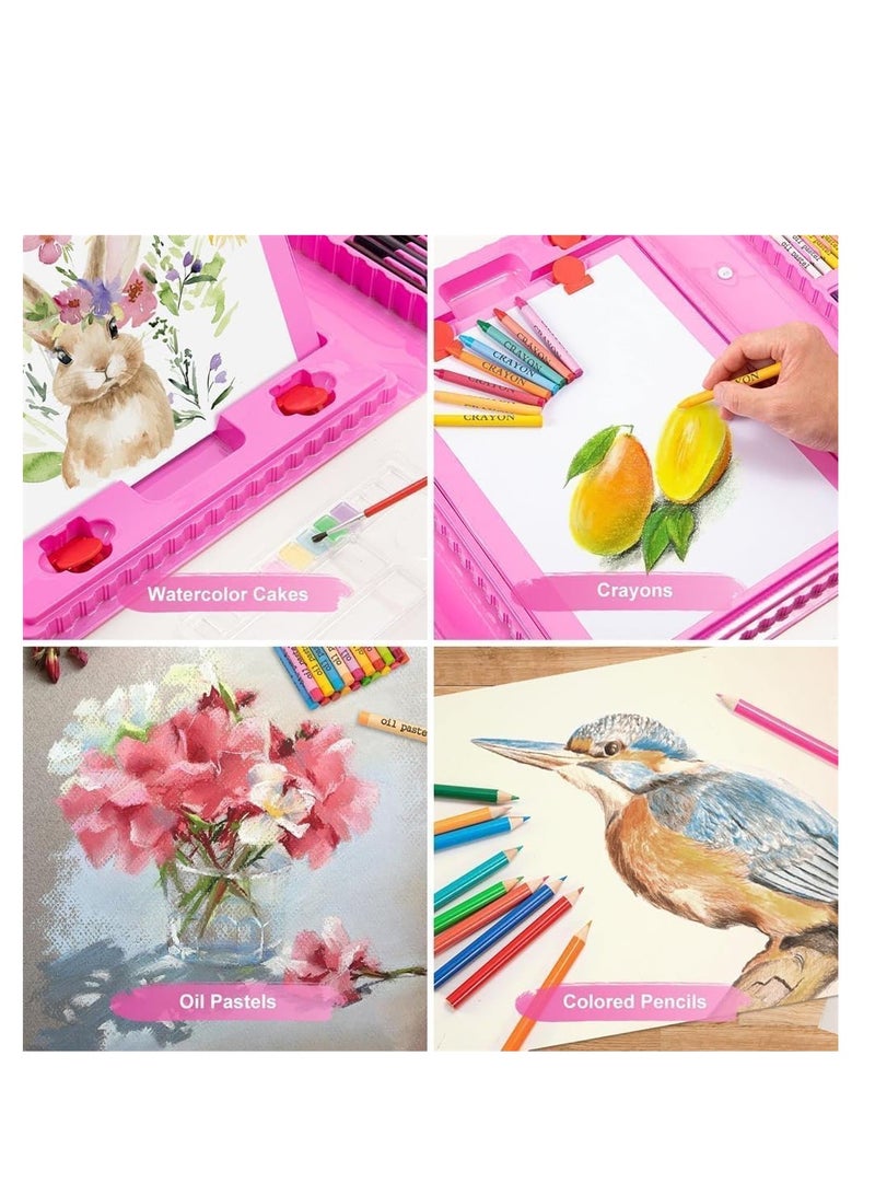 208 pieces of painting set, sketch art supplies, with double-sided three fold easel, oil painting stick, crayon, colored pencil, watercolor painting, suitable for children, teenagers, girls and boys, artist (pink) - Image 4