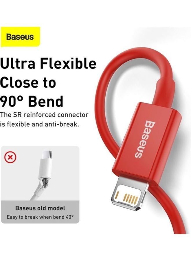 بيسوس كابل للشحن السريع ونقل البيانات من سلسلة سوبريور بمنفذ USB إلى Lightning بتيار 2.4 أمبير متوافق مع جهاز آيفون 11 و12 و13 برو ماكس وميني وXS وX و8 و7 و6 و5 وSE وآي باد وغير ذلك (بطول مترين) أحمر - Image 5