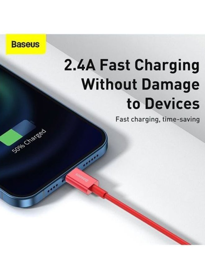 بيسوس كابل للشحن السريع ونقل البيانات من سلسلة سوبريور بمنفذ USB إلى Lightning بتيار 2.4 أمبير متوافق مع جهاز آيفون 11 و12 و13 برو ماكس وميني وXS وX و8 و7 و6 و5 وSE وآي باد وغير ذلك (بطول مترين) أحمر - Image 3