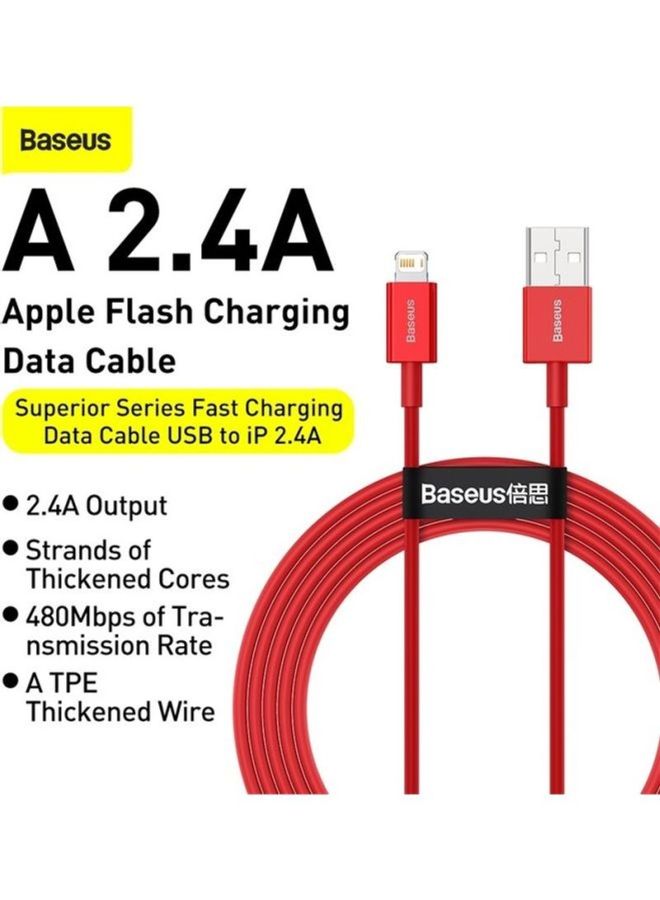 بيسوس كابل للشحن السريع ونقل البيانات من سلسلة سوبريور بمنفذ USB إلى Lightning بتيار 2.4 أمبير متوافق مع جهاز آيفون 11 و12 و13 برو ماكس وميني وXS وX و8 و7 و6 و5 وSE وآي باد وغير ذلك (بطول مترين) أحمر - Image 2