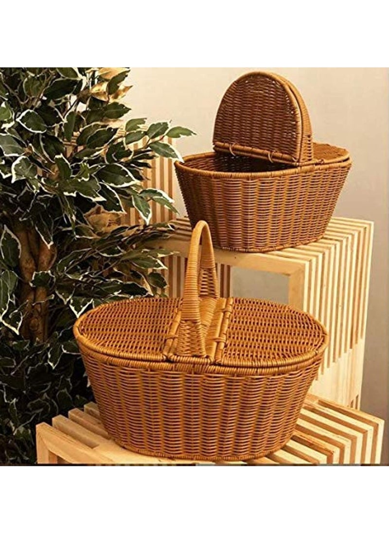 LINGWEI - Outdoor Picnic Storage Basket Picnic Basket Fruit Basket Storage Basket With Double Lid and Handle - Image 1