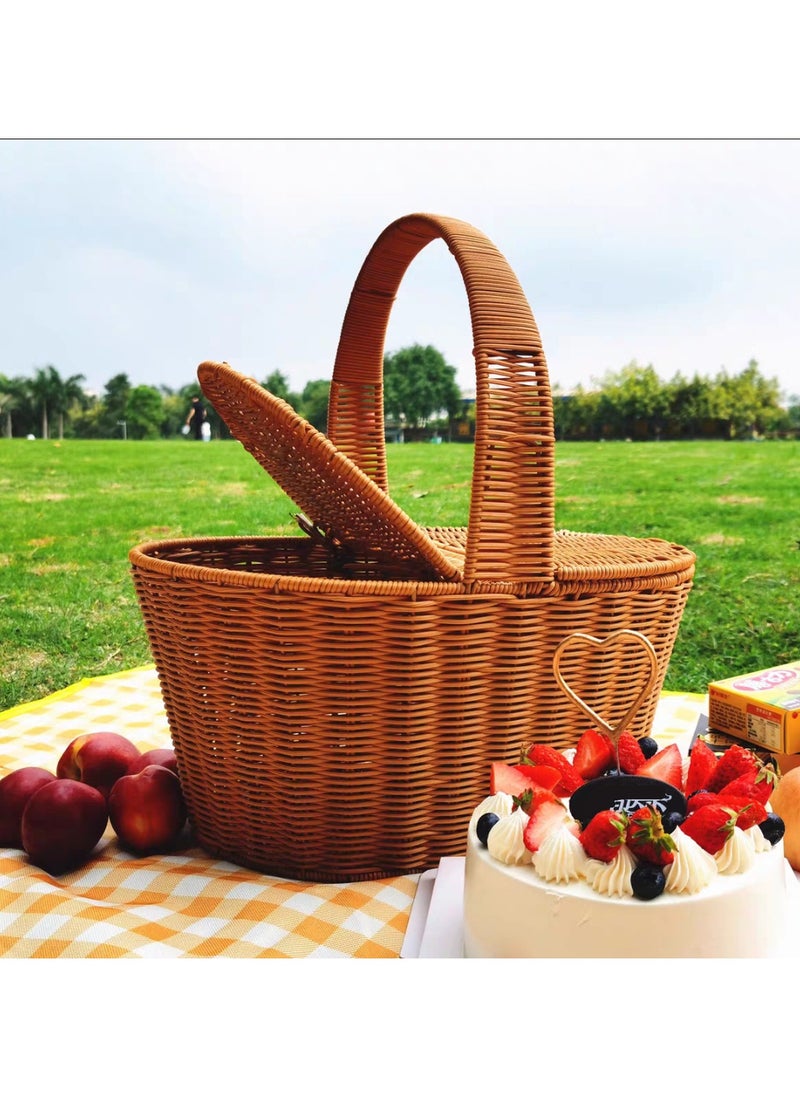 LINGWEI - Outdoor Picnic Storage Basket Picnic Basket Fruit Basket Storage Basket With Double Lid and Handle - Image 1