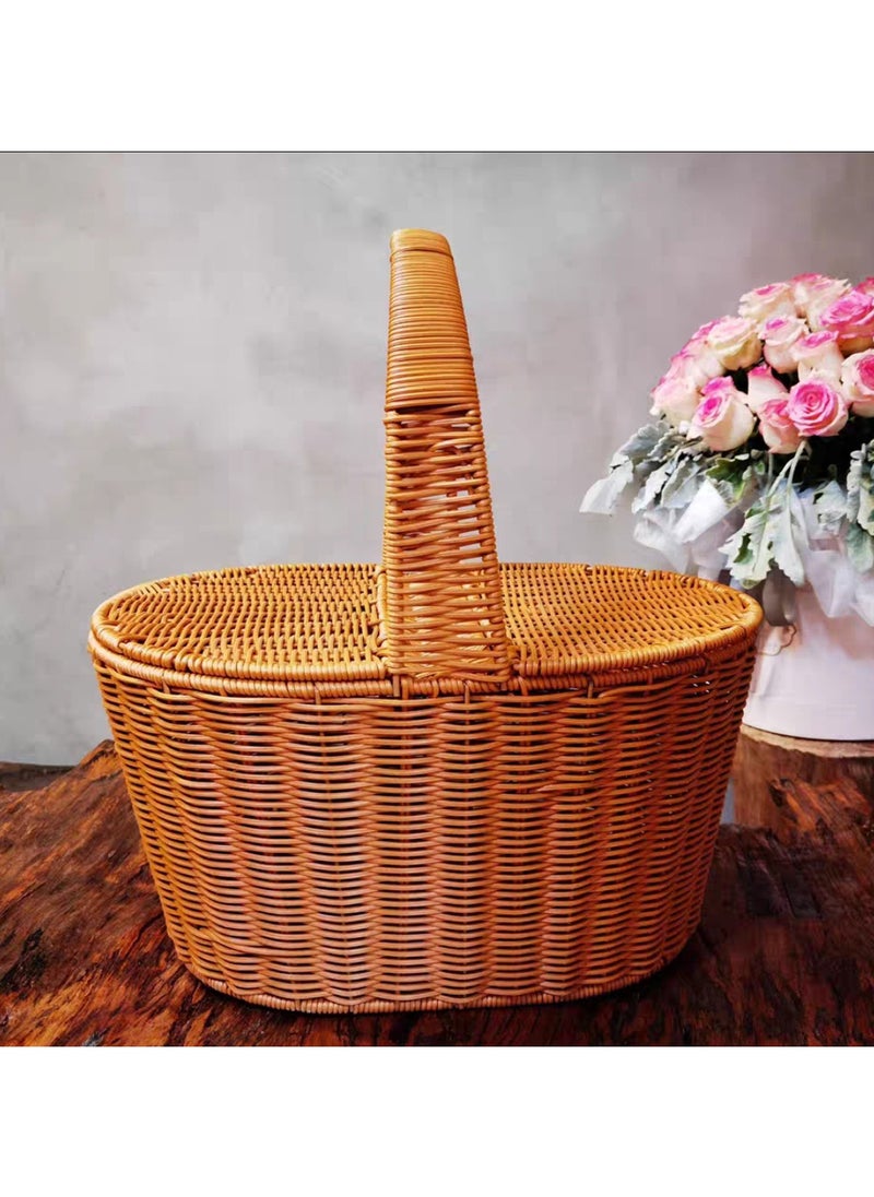 LINGWEI - Outdoor Picnic Storage Basket Picnic Basket Fruit Basket Storage Basket With Double Lid and Handle - Image 1