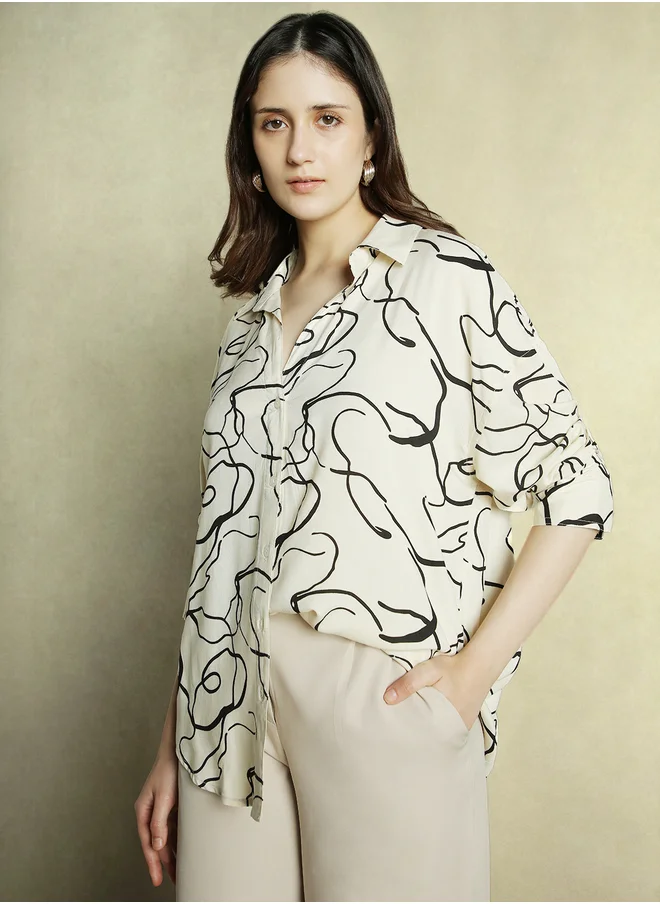 Dennis Lingo All Over Printed Longline Oversized Shirt