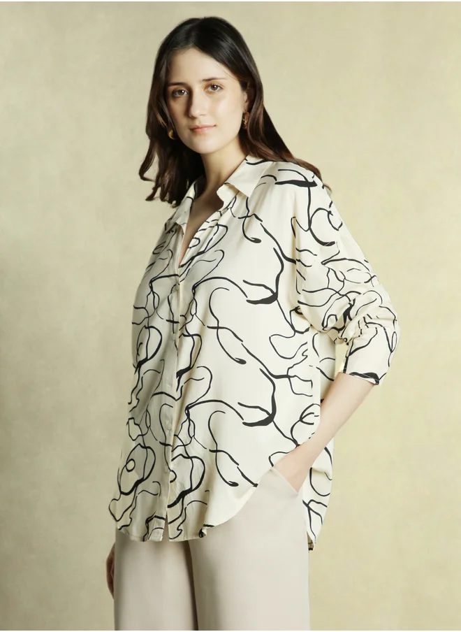 Dennis Lingo All Over Printed Longline Oversized Shirt