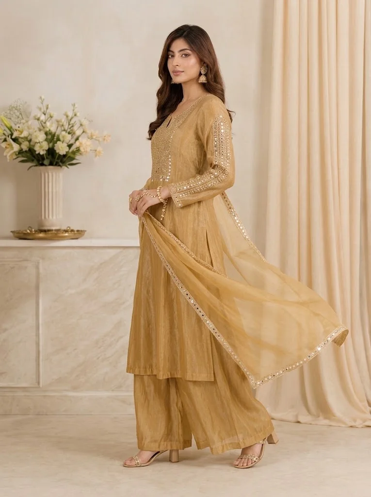 Viny  VINY Ivory Mirror Work Embellished Suit Set – Women's Indian Ethnic Wear for Women | Best Price UAE