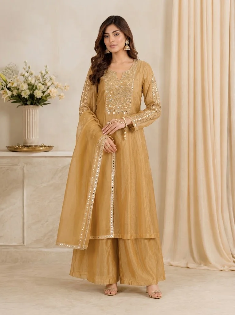 VINY Ivory Mirror Work Embellished Suit Set – Women's Indian Ethnic Wear