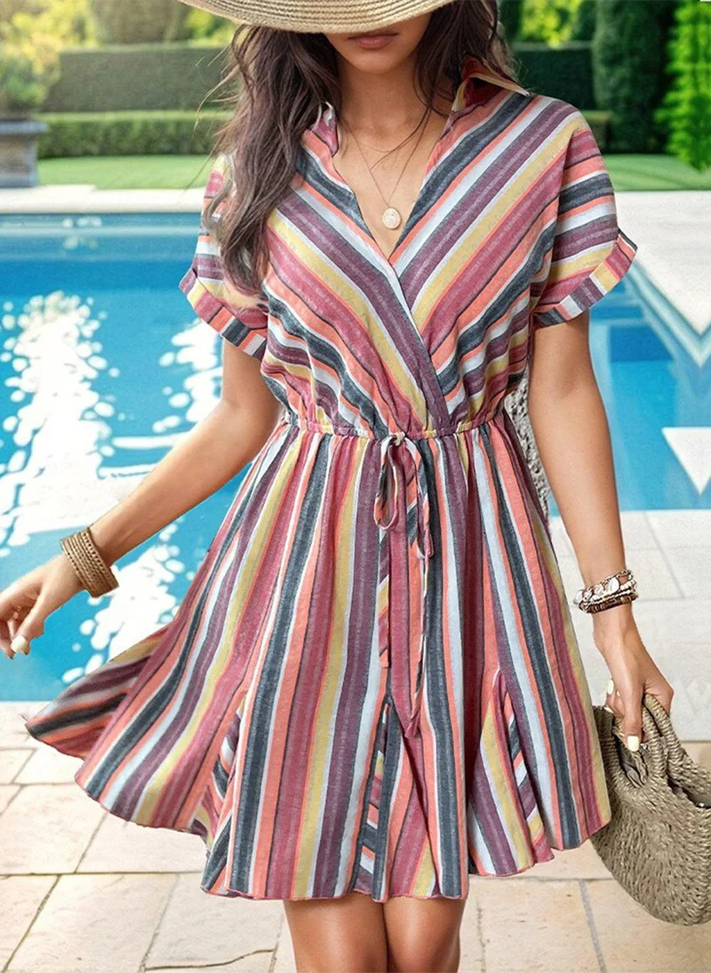 يونيكي Multi Striped Empire Dress