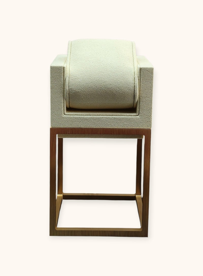 Al Seraj Luxury Medium Watch Display Stand Beige with Gold Metal Base | Premium Microfiber Watch Holder with Removable Cushion | Elegant Watch Organizer for Jewelry Display, Retail Showcase & Gift Use - Image 1