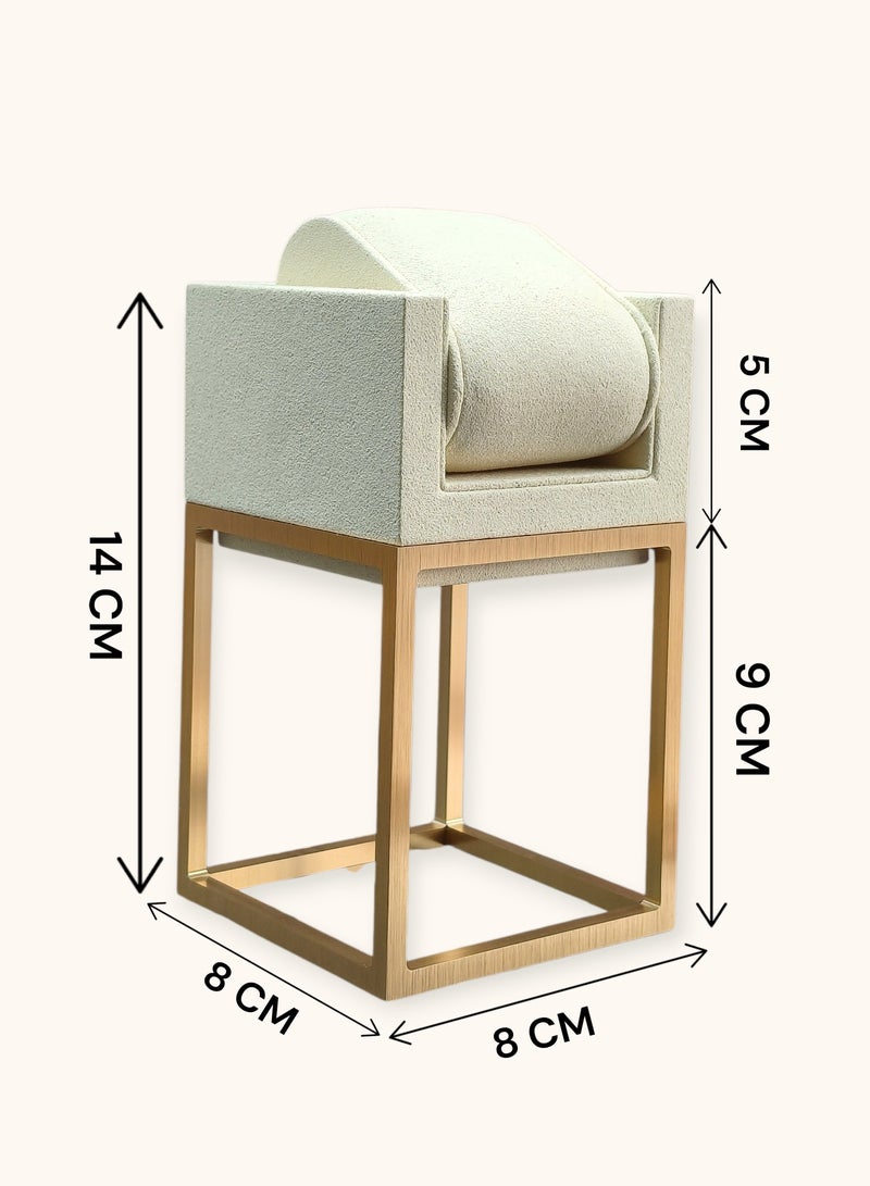 Al Seraj Luxury Medium Watch Display Stand Beige with Gold Metal Base | Premium Microfiber Watch Holder with Removable Cushion | Elegant Watch Organizer for Jewelry Display, Retail Showcase & Gift Use - Image 2