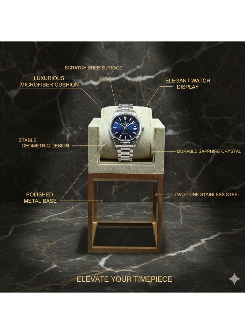 Al Seraj Luxury Medium Watch Display Stand Beige with Gold Metal Base | Premium Microfiber Watch Holder with Removable Cushion | Elegant Watch Organizer for Jewelry Display, Retail Showcase & Gift Use - Image 3