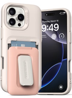VRS Design D-Wallet Orb iPhone 16 Pro MAX Case Cover Wallet [3 Card] Credit Holder Slot [Semi Automatic] Built-in [Kickstand] - Pink Sand  - Image 1