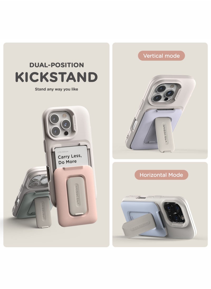 VRS Design D-Wallet Orb iPhone 16 Pro MAX Case Cover Wallet [3 Card] Credit Holder Slot [Semi Automatic] Built-in [Kickstand] - Pink Sand  - Image 4