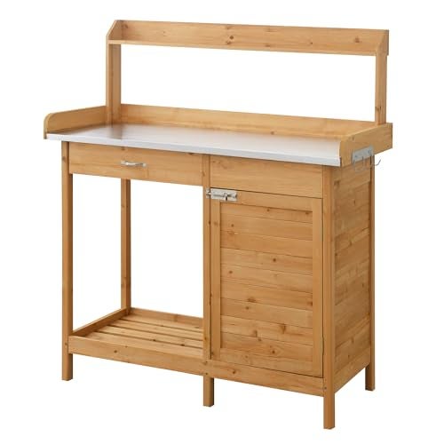 Convenience Concepts Convenience Concepts Deluxe 1 Drawer Potting Bench with Storage Cabinet and Shelves Light Oak