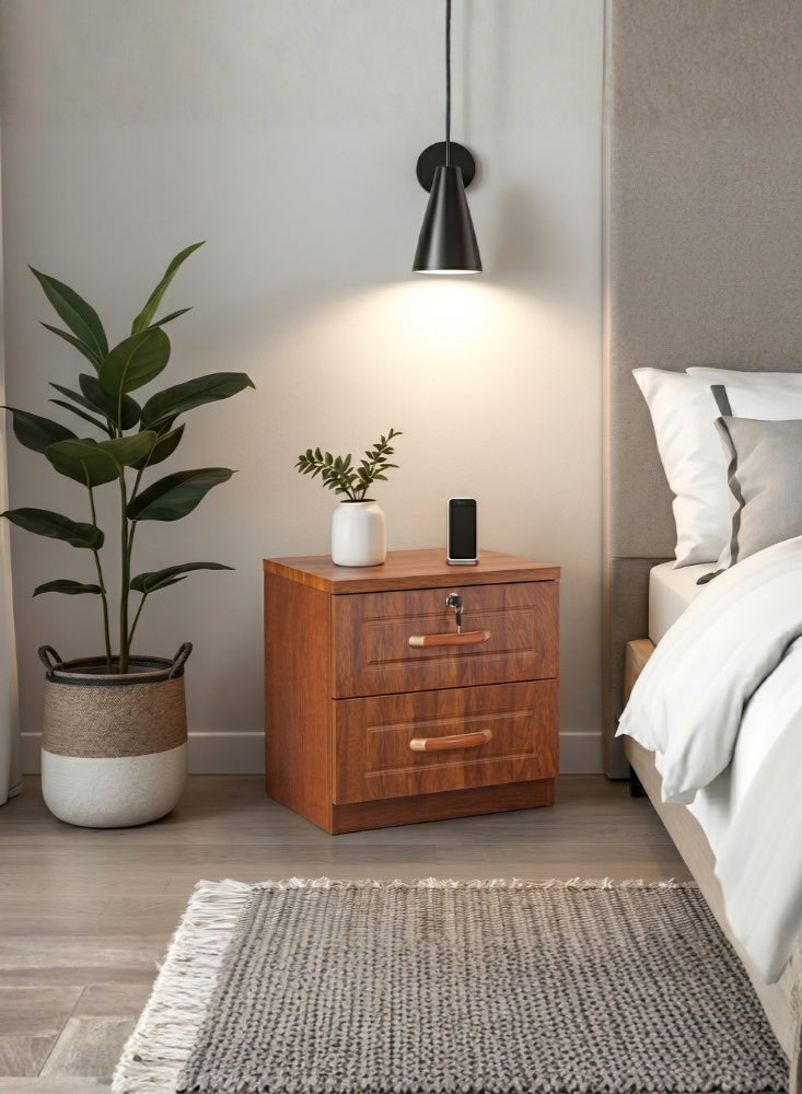 Karnak Armone Beside Table | Wood Storage End Table | Multi-Functional Table | Small Storage Compact Side Table with Drawers for Bedroom Furniture (Brown) - Image 1