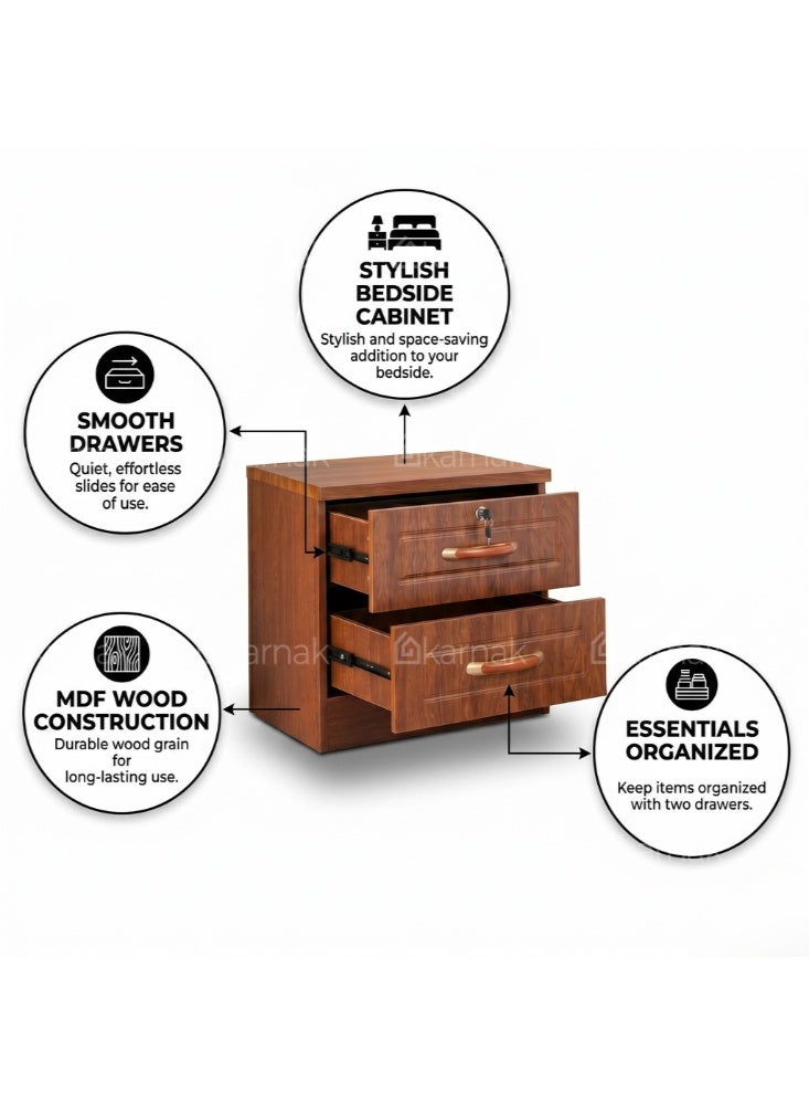 Karnak Armone Beside Table | Wood Storage End Table | Multi-Functional Table | Small Storage Compact Side Table with Drawers for Bedroom Furniture (Brown) - Image 3