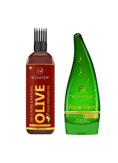 Pure Aloe Vera Gel For Face Glow, Hair Growth & Skin Moisturizer For Women & Men, 130 Ml & Pure Cold Pressed Olive Oil For Hair And Skin,200Ml