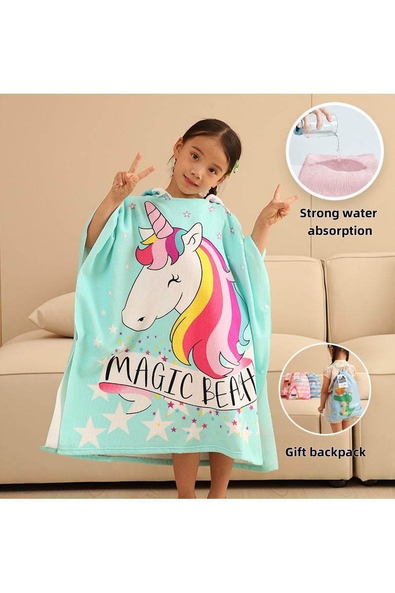 Heyla Children's raincoat hooded towel, quick drying children's bath towel. (Purchase and receive 1 backpack, backpack color is random)  - Image 1