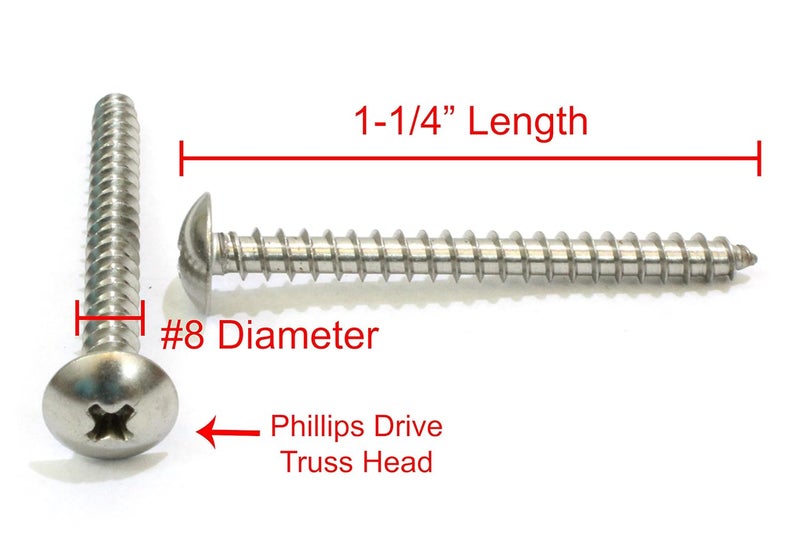 Bolt Dropper #8 x 1-1/4" Stainless Truss Head Phillips Wood Screw, (100pc) 18-8 (304) Stainless Steel Screws by , ssd Screws - Image 2