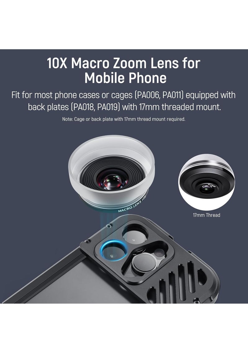 Generic - 10X HD Macro Lens for Phones with Detachable Diffuser Hood, Compatible with 17mm Thread Backplate for SmallRig iPhone and Samsung Phone Cages with 17mm Lens Adapter. - Image 1