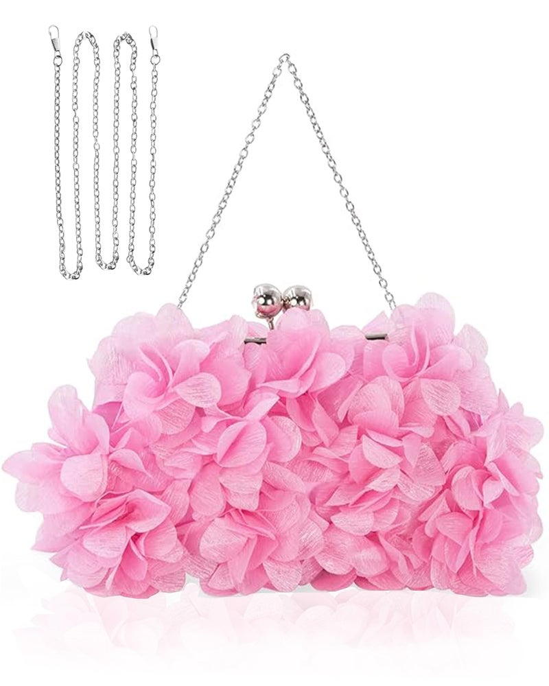 JAMBHALA Women Elegant Evening Purse, Small Floral Clutch Bag with Detachable Chain for Wedding, Party, Prom (Pink) - Image 1