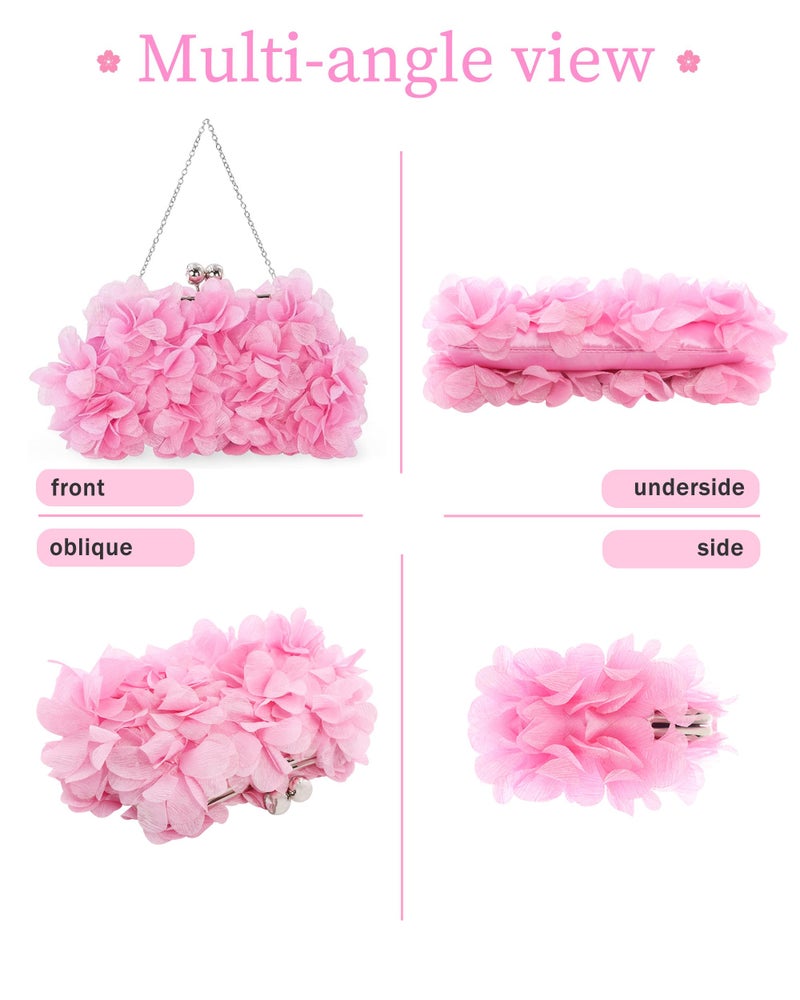 JAMBHALA Women Elegant Evening Purse, Small Floral Clutch Bag with Detachable Chain for Wedding, Party, Prom (Pink) - Image 4