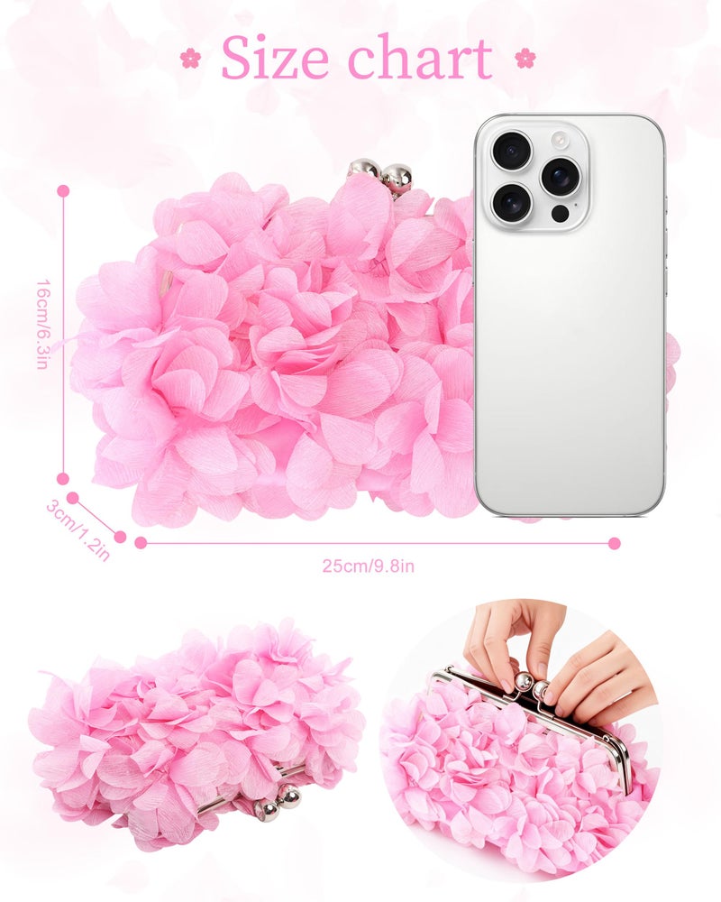 JAMBHALA Women Elegant Evening Purse, Small Floral Clutch Bag with Detachable Chain for Wedding, Party, Prom (Pink) - Image 2