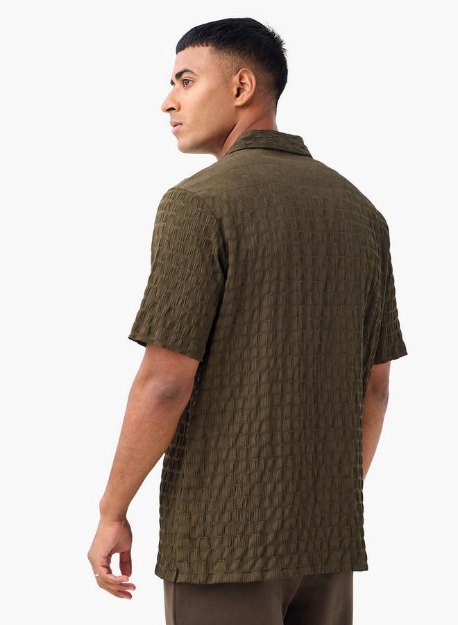 Splash FAV Regular Fit Dobby Textured Shirt with Camp Collar and Short Sleeves - Image 3