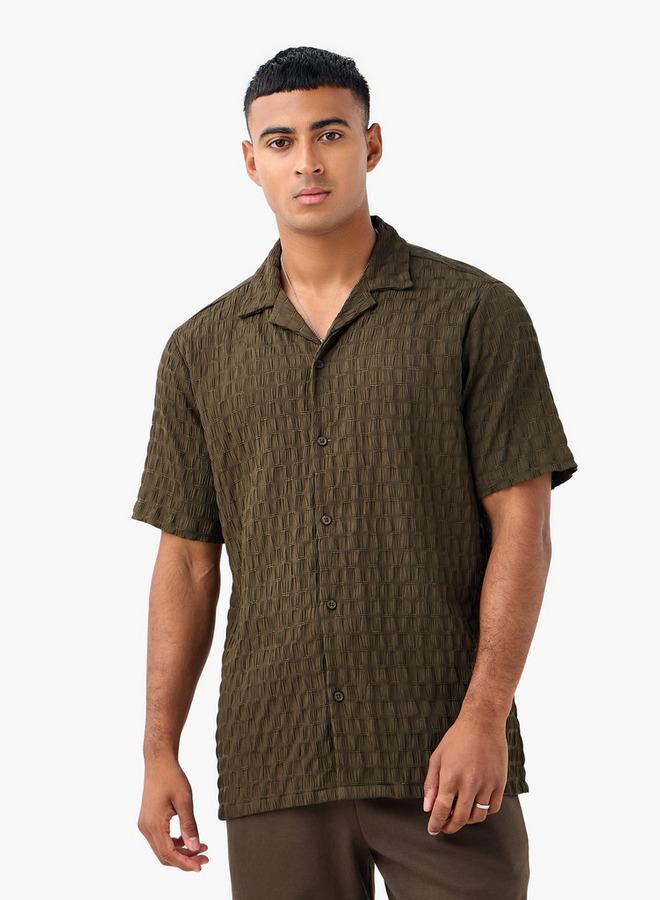 Splash FAV Regular Fit Dobby Textured Shirt with Camp Collar and Short Sleeves - Image 1