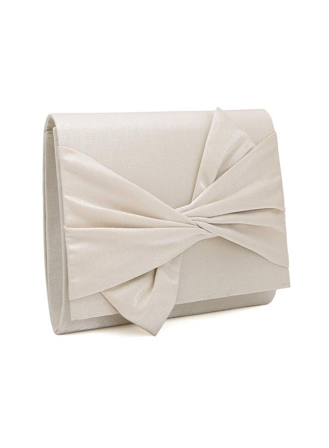 IXEBELLA Satin Evening Bag Bow Flap Clutch Purse for Women Formal Party/Prom/Wedding (Champagne) - Image 1