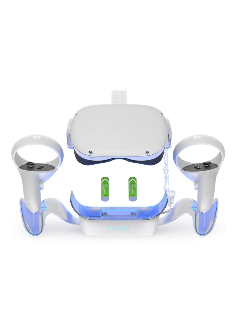 VR Charging Dock for Oculus Quest 2 with LED Light, Fast Charging Stand for Headset and Touch Controllers, Includes 2 Rechargeable Batteries and Magnetic Type-C Connector - Image 1